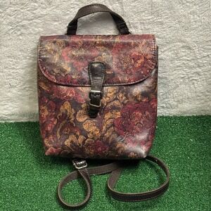 Patricia Nash Floral Leather Convertible Backpack Purse Handbag Burgundy Gold